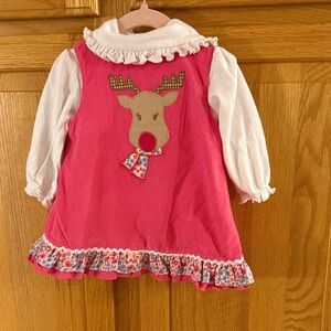 Pink Reindeer Dress with White Sleeves